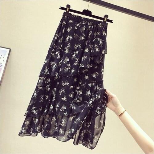 New Chic Fashion Style Midi Skirts Ruffles Tiered Skirt Gorgeous Irregular Frilled Chiffon A-Line Skirts For Women Spring Summer