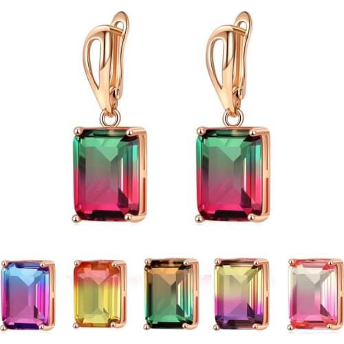 New Design Gradient Earrings Rectangle Big Earrings For Women Rainbow KC Gold Buckle Clips Earrings Engagement Wedding Jewelry