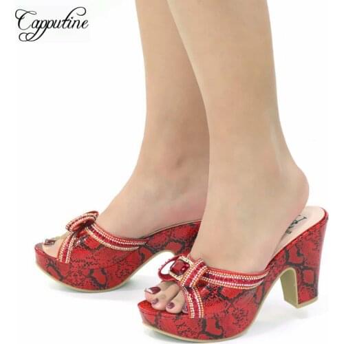 Red Slippers African Lady High Heel Pumps Shoes For Wedding CR2133-1 Heel Height 10CM