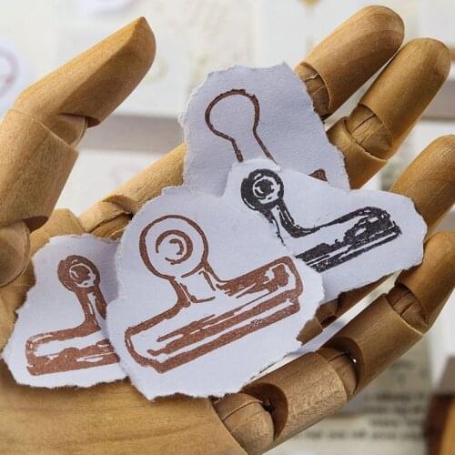 Binder Clip Wooden Stamps Stationery Decoration Tools Steampunk Rubber Stamp Pape DIY Scrapbooking Diary Stamps Craft Supplies