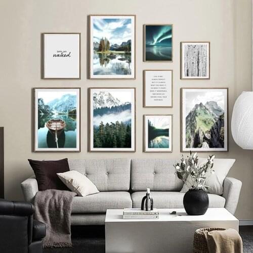 Landscape Posters and Prints Wall Art Canvas Painting Home Decor Nordic Mountain Lake Scenery Picture for Living Room Design