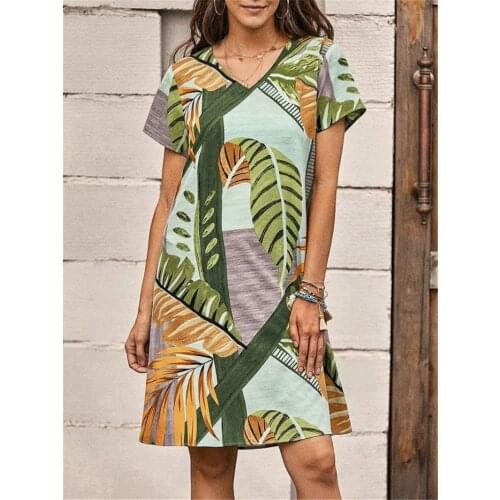 Printed T-Shirt Dress Vacation Beach Loose and Comfortable House Home V-Neck Fashion Sexy Summer New Style 3Xl