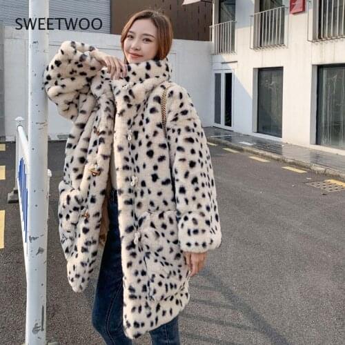 Plush Jacket Women Winter Long 2021 New Korean Version of Loose Lamb Wool Faux Fur Leopard Print Fur Coat Women Winter