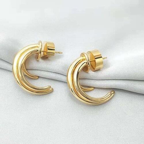 Simple fashion earrings brass high cold wind earrings multi-layered curved studs
