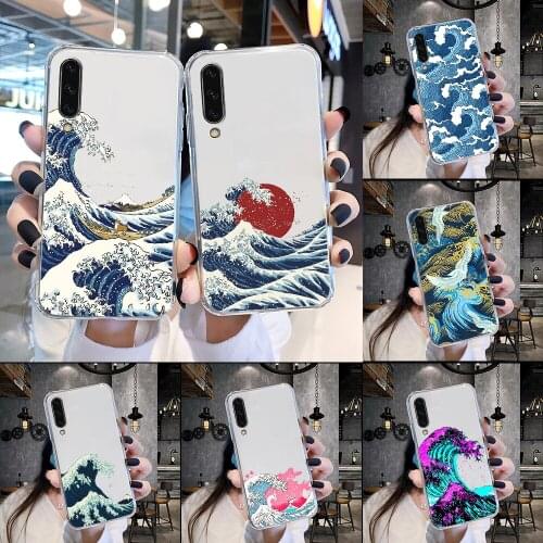 Wave Art japan aesthetic Phone Case For Samsung Galaxy A 3 5 7 8 10 20 21 30 40 50 51 70 71 E S 2016 2018 4G transparent fashion