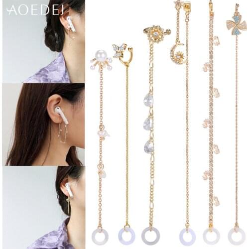 Crystal Anti-lost Earring Compatible with Airpods for Women Wireless Bluetooth Earphone Dangle Earrings Tassel Chain Earrings