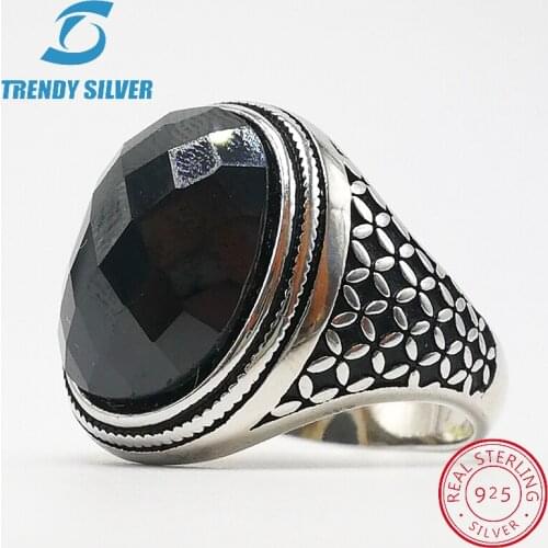 Silver 925 fine jewelry man rings men accessories black CZ oval zircon wholesale high quarlity TRENDY SILVER TCR829-B