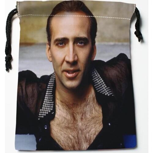 Nicolas Cage Drawstring Bags HD Print 18X22CM New Arrival Soft Satin Fabric Resuable Storage Clothes Bag Shoes Bags 12.2