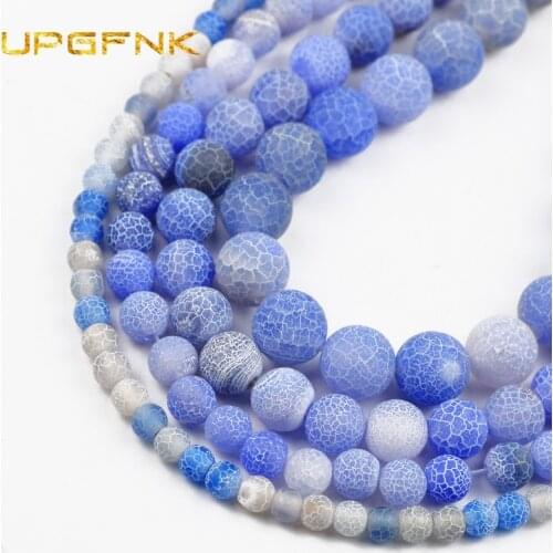 Natural Stone Frost Light blue Cracked Dream Fire Dragon Veins Agates Beads For Jewelry Making DIY 6/8/10mm Bracelet Accessories
