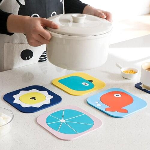 Heat Resistant Silicone Square Coasters Pads Table Pot Bowl Mats Home For Wooden Table Coffee Dining Table Drinks Family Funny