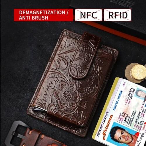 RFID Anti-theft Smart Handmade Leather ID Card Holder High Capacity Automatically Solid Metal Bank Credit Card Holder Coin Purse