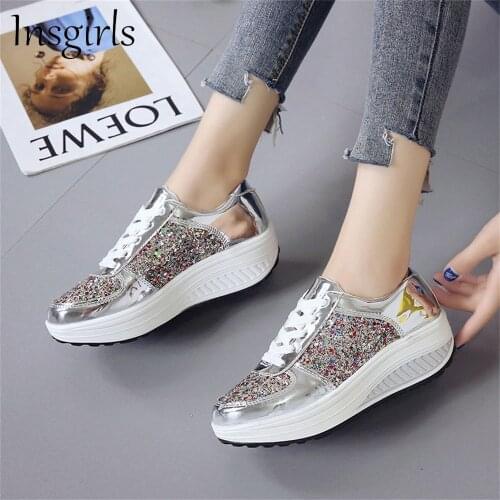 Spring Stylish Sneakers Women 2021 New Bling Patchwork Ladies Lace Up Light Casual Shoes Running Walking Sport Feetwear Female