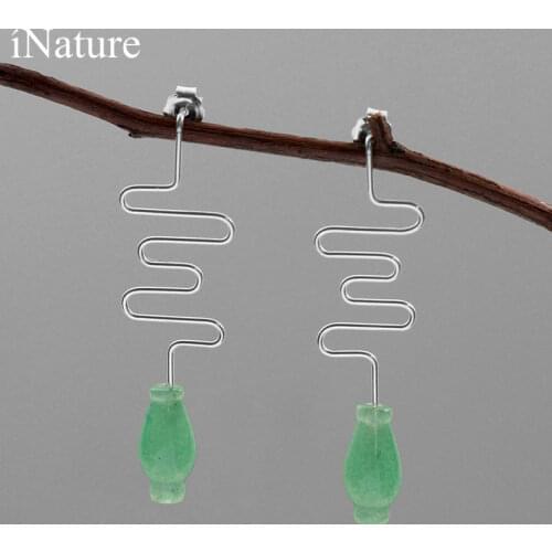 INature 925 Sterling Silver Fashion Simple Aventurine Vase Drop Earrings for Women Jewelry