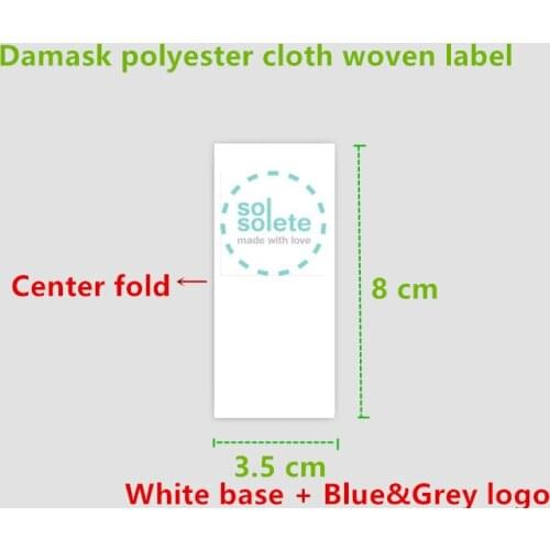 1000pcs , 3.5 * 8 cm Custom white clothing embroidery label damask polyester cloth tags