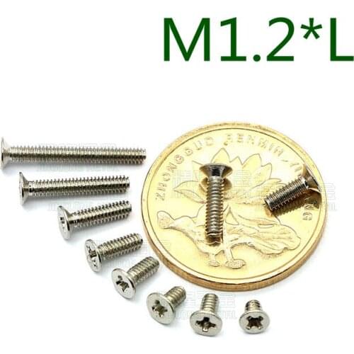 1000pcs/lot M1.2*2/3/4/5/6/8 Head diameter 2mm Countersunk head philips machine screw nickel plated KM1.2