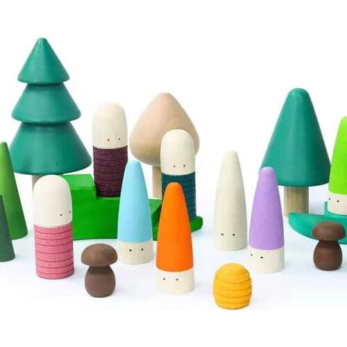 12-18pcs Threaded Villain 6.5cm Wooden Peg Dolls Kids Creative Toys Rainbow Blocks Loose Parts Unfinished People Educational Toy