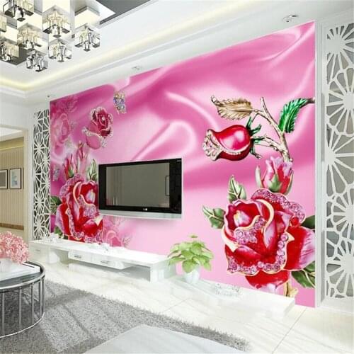 Milofi customized 3D photo mural wallpaper luxury European jewelry lace rose 3D TV decorative painting background wall