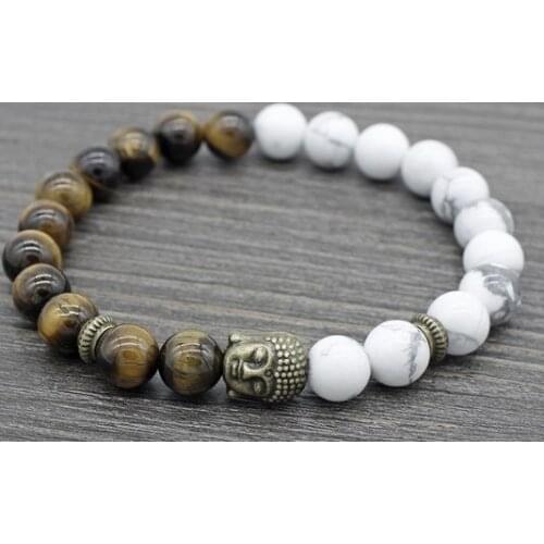 8mm drfd43 Reiki Chakra black volcanic lava Bracelet white Howlite Buddha Yoga stone bead essential oils diffuser Bangles