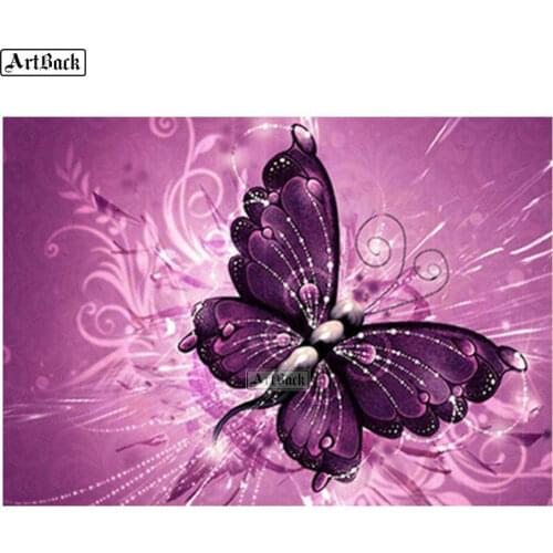 New 5d diy diamond painting cross stitch purple butterfly full square round 3d diamond embroidery rhinestone diamond mosaic gift