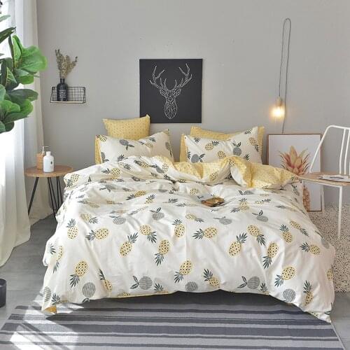 Pineapple Bedsheet Pillowcase Duvet Cover Sets 100% Cotton Linens Twin Double Bedding Queen Set King Size