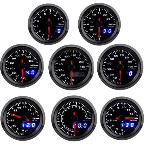 2" 52mm Auto Gauge 7 Colores LED Pointer/Digital Dual Display Boost Wat.Temp Oil Temp Oil Pres Volt PRM Air Fuel Ratio EGT Meter