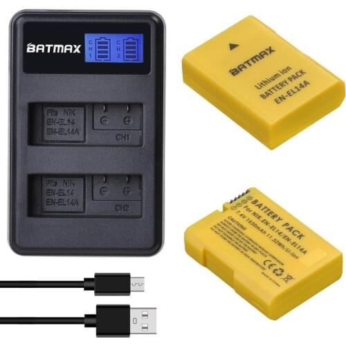 Batmax 1530mAh EN-EL14 EN-EL14a Battery+LCD USB Dual Charger for Nikon D3100 D3200 D3300 D3400 D3500 D5600 D5100 D5200 P7000
