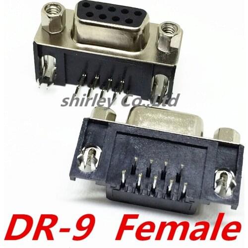 Free shiiping 50PCS serial port DR9 Female socket/Plug connector 9pin copper RS232 COM DR-9 socket VGA 90 degrees