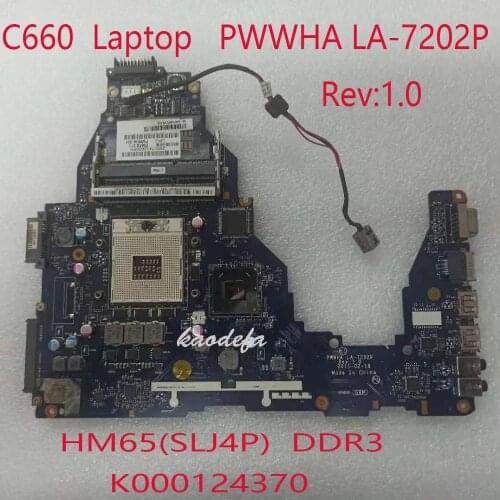 C660 Motherboard Mainboard For Toshiba C660 Laptop PWWHA LA-7202P K000124370 HM65(SLJ4P) DDR3 100% Test OK