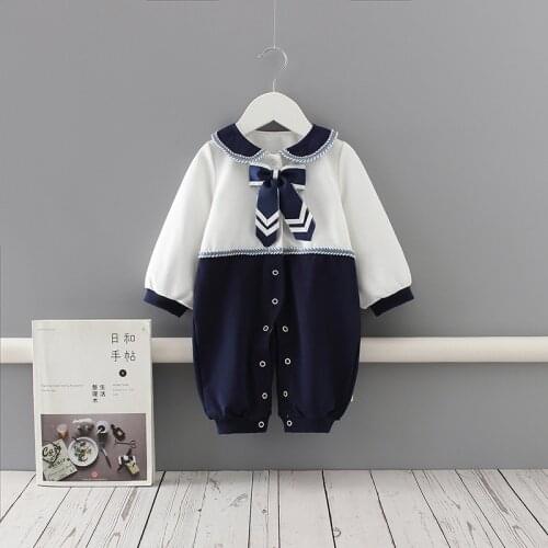 Baby Rompers England Style Baby Girls Pajamas Newborn Boys Clothes Baby Girls Rompers Infant Baby Jumpsuits with Big Bow 0-2Y