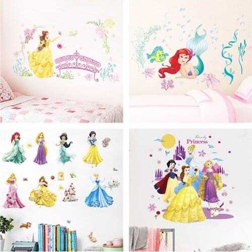 Disney Princess Wall Stickers For Kids Room Accessories Girl Room Bed Room Decal Art Home Decor gift sticker