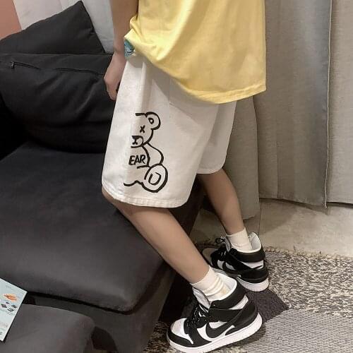 Denim Pants Men Summer Overalls Trendy High Street Printed Bear Jeans Casual Loose Five-point Straight Wide-leg Shorts Plus Size