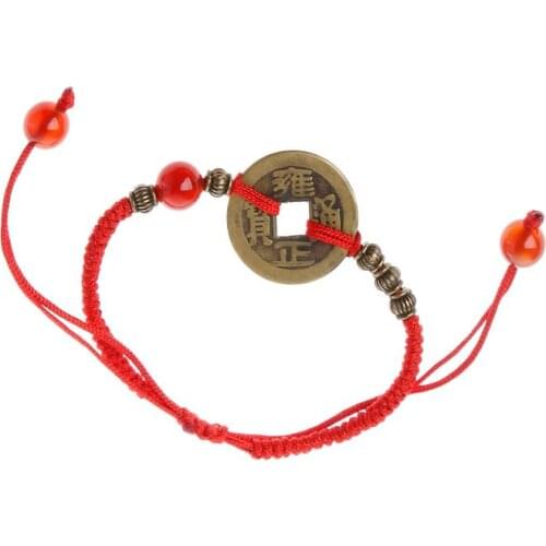 Feng Shui I Ching Ancient Coin Kabbalah Red String Attract Luck Wealth Bracelets
