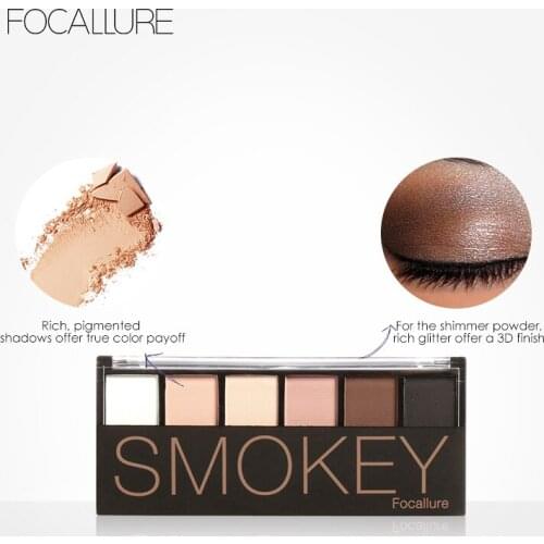 FOCALLURE New Pro 6 Colors Eyeshadow Makeup Set Waterproof Smudge Proof Eye Shadow Powder Palette For Women
