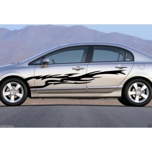 HotMeiNi 200CM*24CM 2x Car Racing Hot Fire Flame Door Decals for CIVIC Motor Vinyl stickers Vinyl Graphics Decals Car Stickers