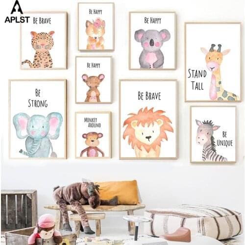 Animal Nursery Print Picture Lion Giraffe Monkey Elephant Zebra Motivational Poster Be Brave Painting Decor for Kids Baby Room
