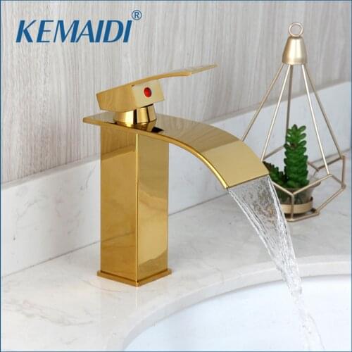 KEMAIDI Bathroom Faucet Solid Brass Basin Sink Mixer Polished Golden Faucets Tap Golden Plated Water Mixer Hot Cold Water Tap