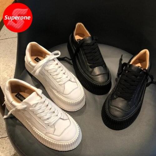 Superone New Women Sneakers Cow Leather Thick Bottom Shoes Women Fashion Cool Sneakers Women Daily Footwear Size 35-39
