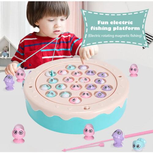 Magnet Electronic Rotating Fishing Game Interactive Educational Toy Set with 45 Fish 2 Fishing Rods Music for Toddlers Kids Gift