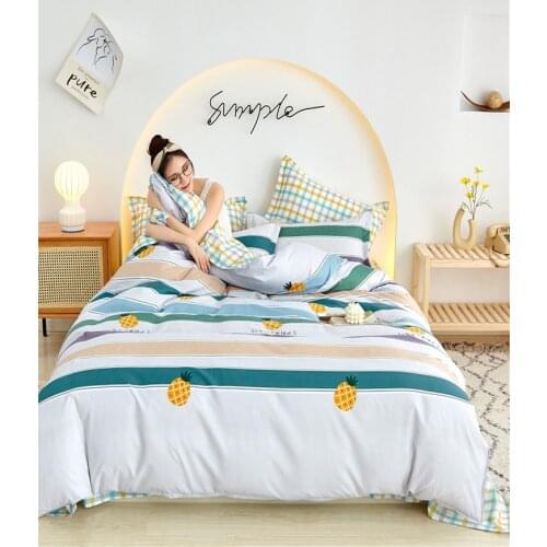 10 colors Home Textile Sanding Aloe Cotton Four Piece Bed Set Lovely Pineapple Design Simple Bedding Set With Pillowcase Duvet