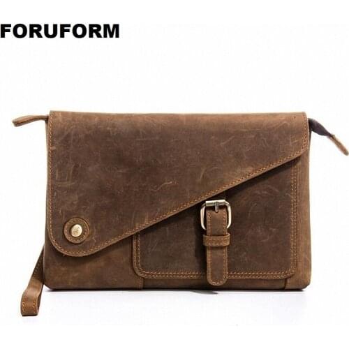 New Fashion 2020 Men OL Briefcase Luxury Handbags Envelope Large Day Clutch Purse Bags Crazy Horse Leather Designer Soild