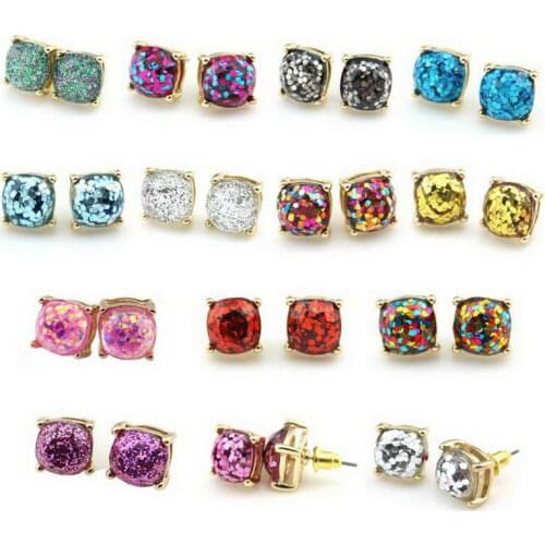 2021 New Valentines Day Earrings Glitter Stud Earrings Women Fashion Jewelry Gold Small Square Dot Earrings Korean Earrings