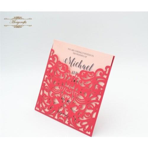 Glamorous red pocket laser wedding invitation luxurious