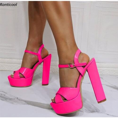 Ronticool Fashion Women Summer Platform Sandals Ankle Strap Block Heel Open Toe Gorgeous 11 Colors Party Shoes US Size 5-20