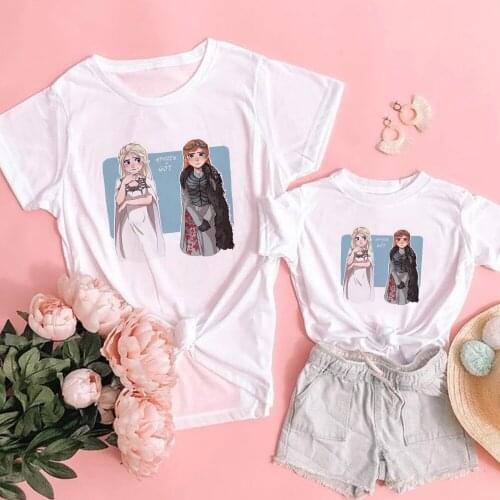 Family Matching Outfits Mommy Baby Girl T-Shirt Child Sisters' Tshirt Queen Elsa Princess Anna Print Harajuku Tops Dropship