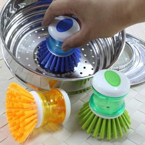 Random Color Liquid Soap Pressure Washing Brush Pot Dish Bowl Cleaning Brushes Scrubber Hand Washing Creative Kitchen Tools