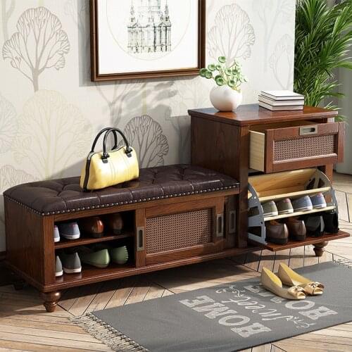 American Solid wood shoe bench shoe cabinet door entry shoe bench European style sofa stool multi-layer storage storage stool
