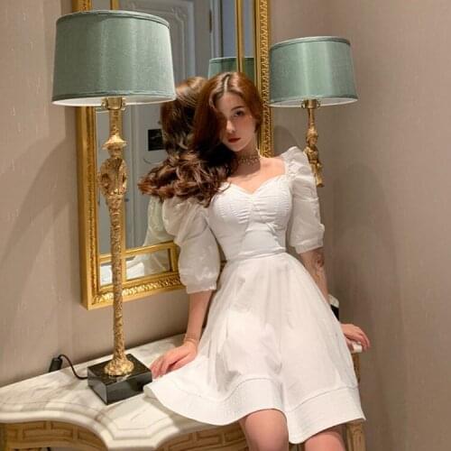 Sexy Ladies Dresses Exposed Clavicle Bubble Sleeve Strapless Boho Casual Dress Women Woman Temperament A-shaped Short Vestido