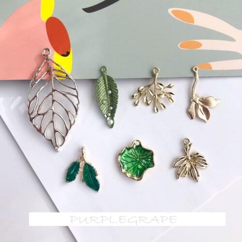 Alloy oil dripping point pearl tree leaf lotus leaf shape pendant DIY earrings earrings materials self made jewelry materials
