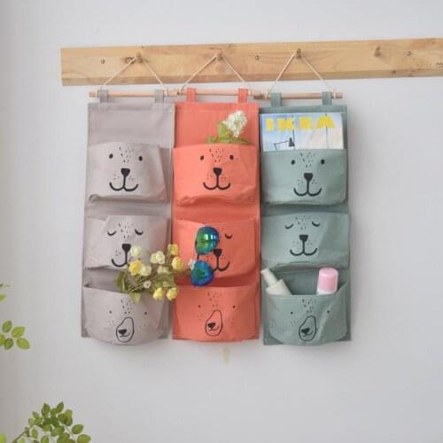 Cute cartoon hanging storage bag door hanging bag cotton linen cloth art bathroom finishing bag bedroom bedside wall hanging