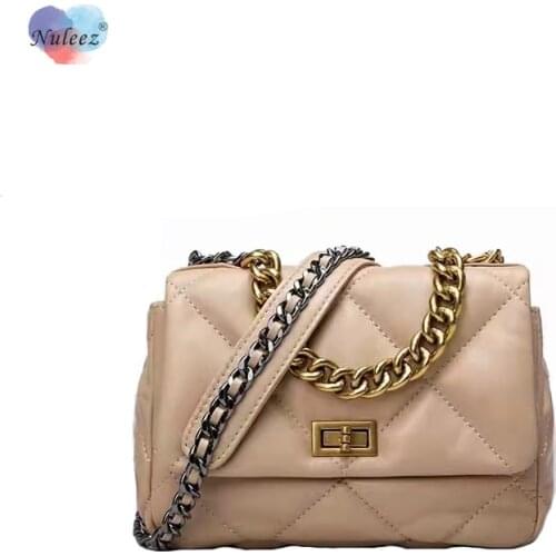 Nuleez Metal Chain Bag Women Mini Wallet Sheep Leather Genuine Selected Material Fashion Lady Daily Use